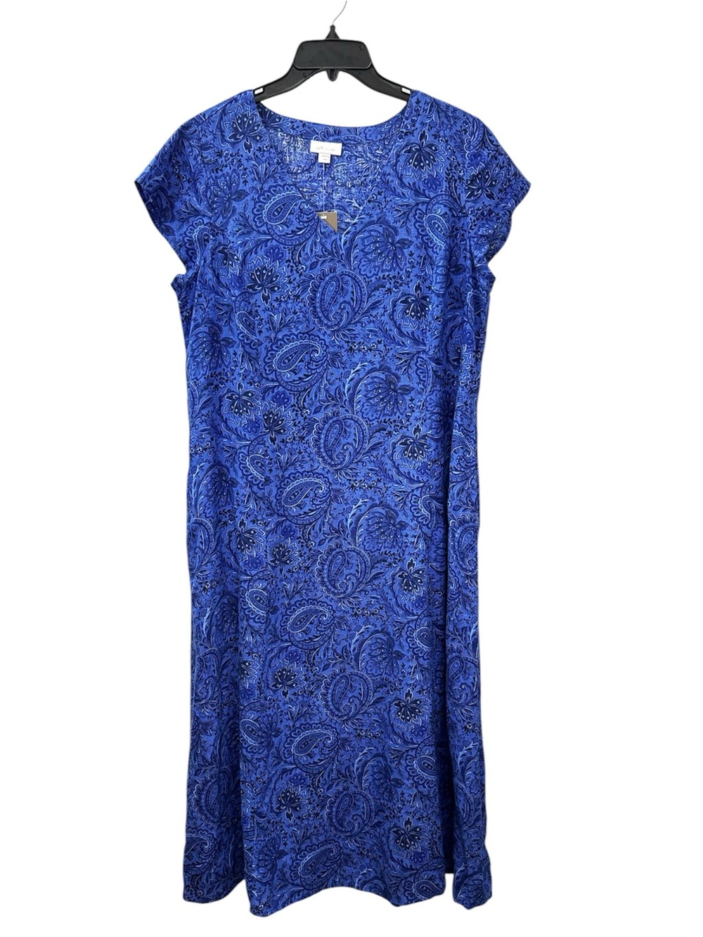 NWT J. Jill Maxi Dress 100% Linen Blue Paisley Cap-Sleeve Women’s Large Petite